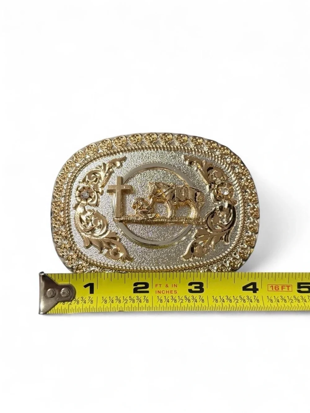 Gold Western Floral and Rodeo Belt Buckle